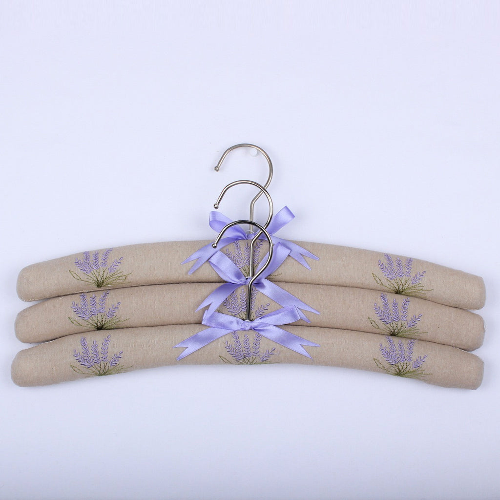 Lavender Linen Embroidered Coat Hanger Set