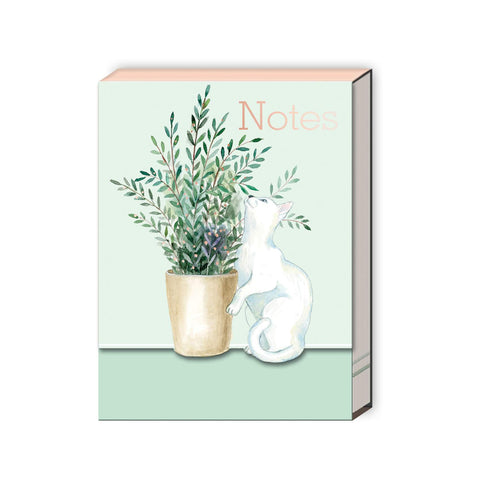White Cat & Houseplant Pocket Notepad
