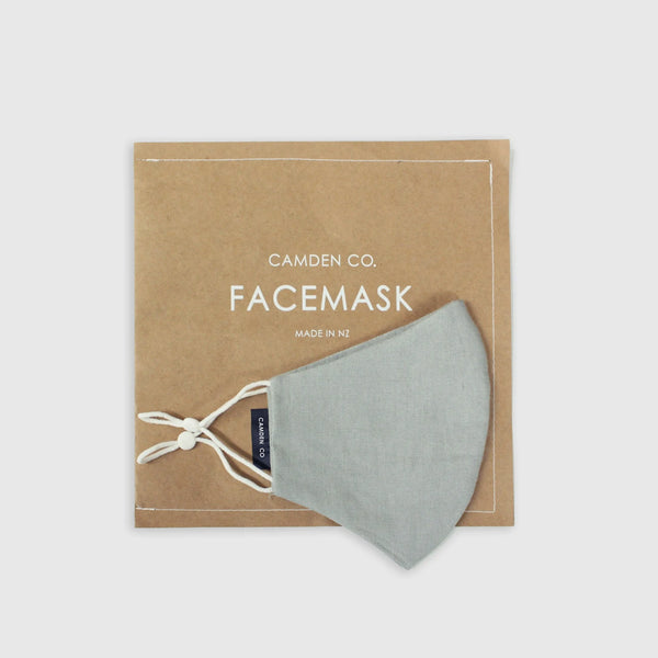 Camden Co Dove Grey Linen Face Mask.