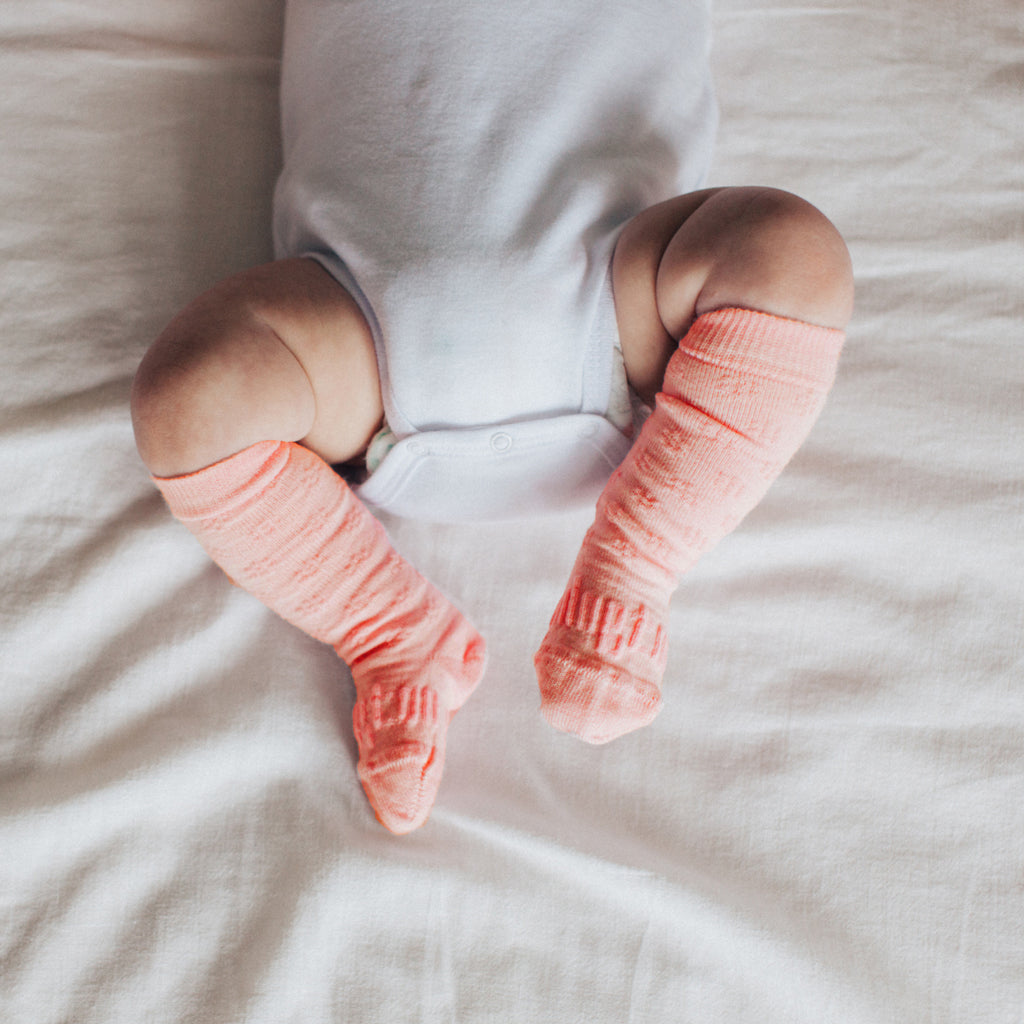 Coral Merino Knee High Baby Socks