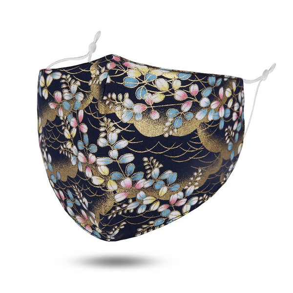 Clearcut image of Navy & Gold Cherry Blossom MASKit Face Mask.