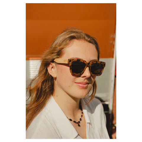 The Cilla Sunnies in Tortoiseshell with Wooden Arms