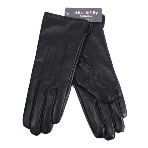 Three Pleat Leather Gloves, Black