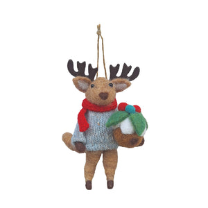 Felt Deer with Xmas Pudding Christmas Decoration