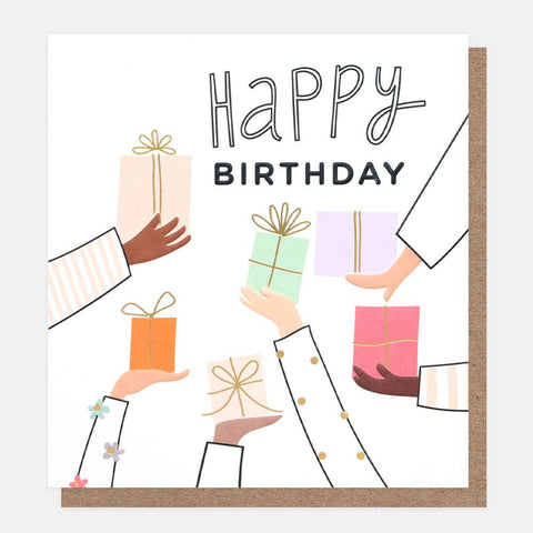 Happy Birthday Presents in Hands - Greeting Card