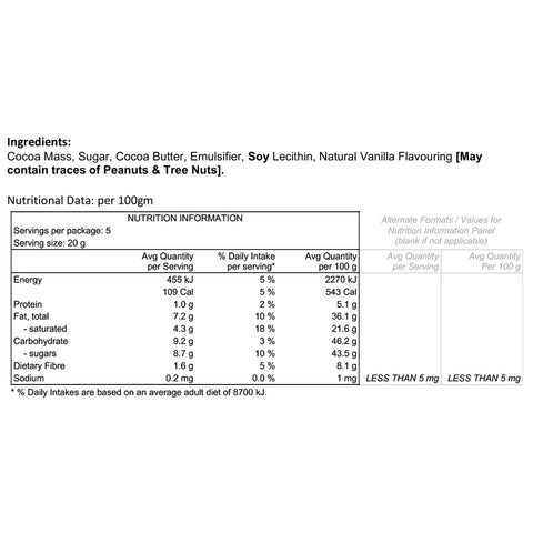 Dark Belgian Chocolate Bar 100g