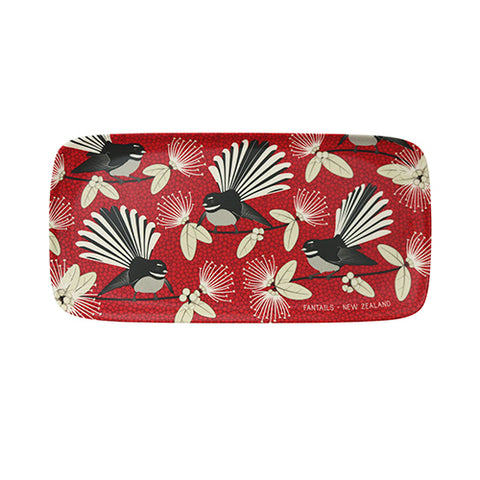 Flirting Fantails Red Bamboo Tray