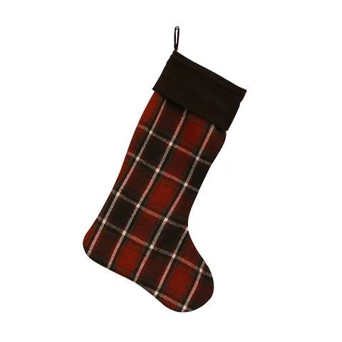 Checkered Brown & Red Christmas Stocking