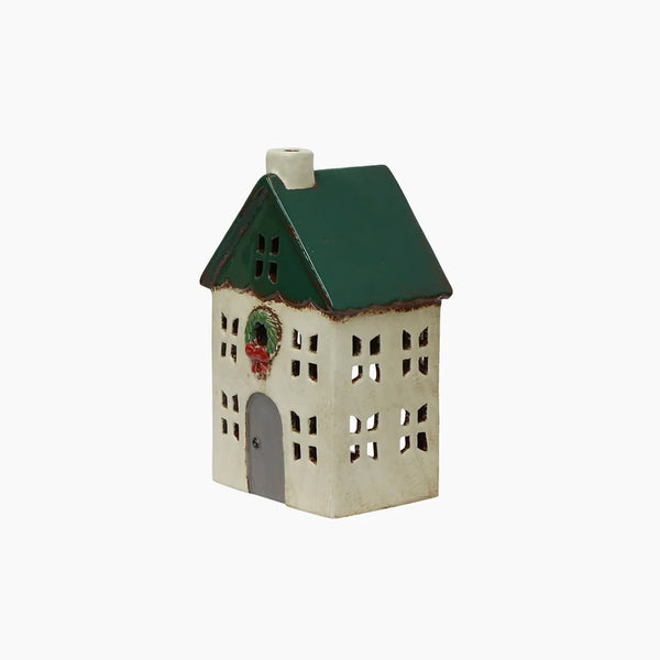 Christmas Tea Light House Green with Wreath, Small