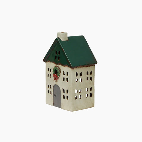 Christmas Tea Light House Green with Wreath, Small