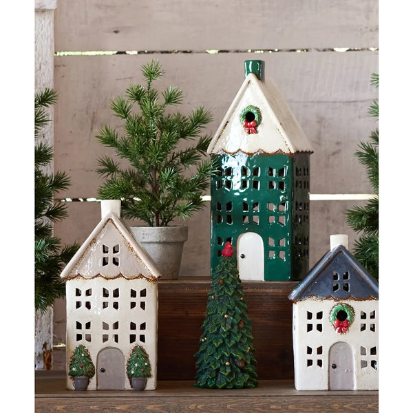 Christmas Tea Light House Stone with Pots, Medium