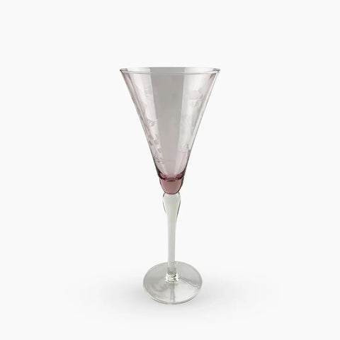 Floral Etched Champagne Glass Pink