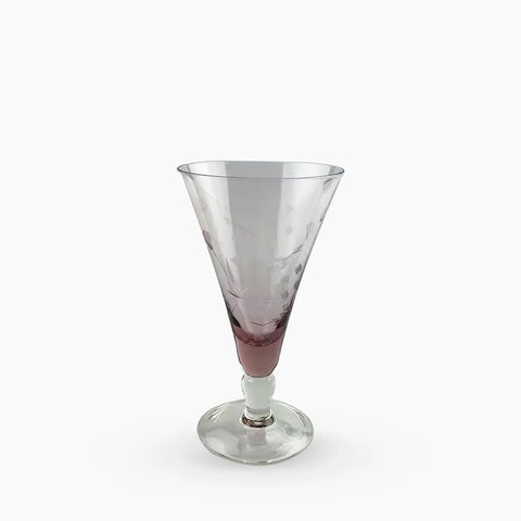 Floral Etched Wine Glass Pink