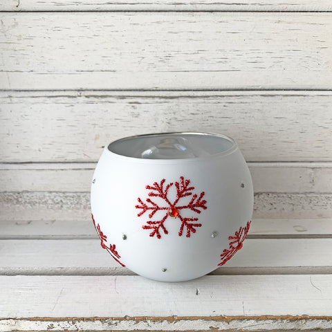 White with Red Snowflake Tea Light Holder