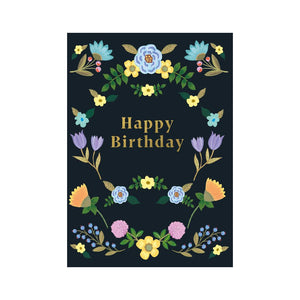 Happy Birthday Botanical Black - Greeting Card