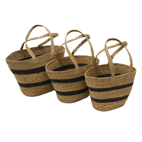 Oval Shopping Bag - Natural/Black Stripe