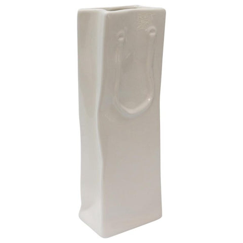 Ceramic Paper Bag Vase - Tall White
