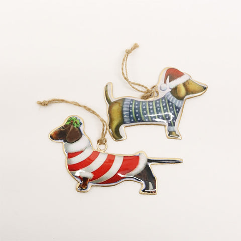 Vintage Tin Cardi Daschund Christmas Decoration