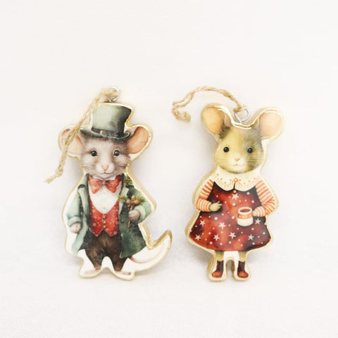 Vintage Wooden Mouse Christmas Decoration Dressed