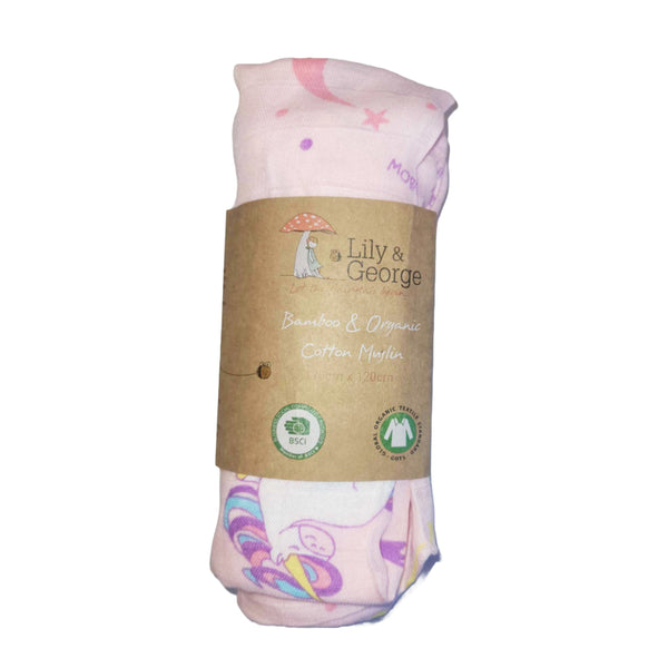 Bamboo & Cotton Muslin Wrap, Pink Rainbow