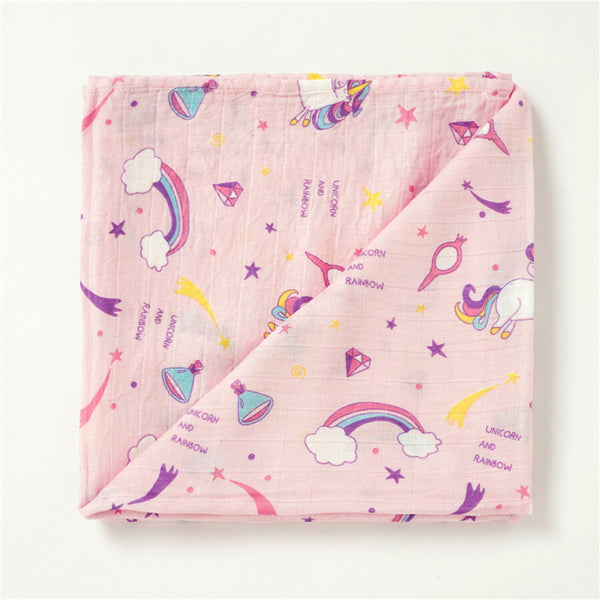 Bamboo & Cotton Muslin Wrap, Pink Rainbow