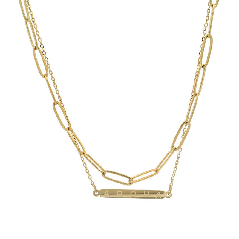 Te Reo Double Chain Aroha Necklace, Gold