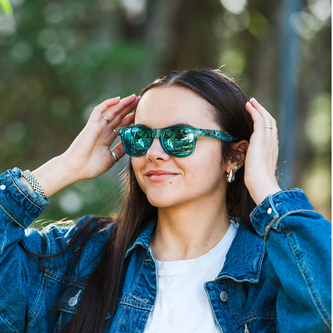 Plastic Fantastics Green Sunnies with Pāua Arms #3279
