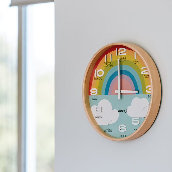 Large Te Reo Maori Clock, Rainbow