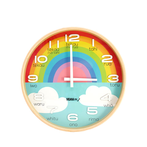 Large Te Reo Maori Clock, Rainbow