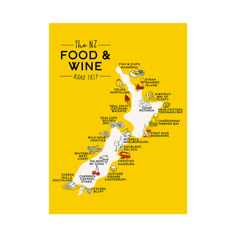 Tea Towel NZ Food & Wine Yellow