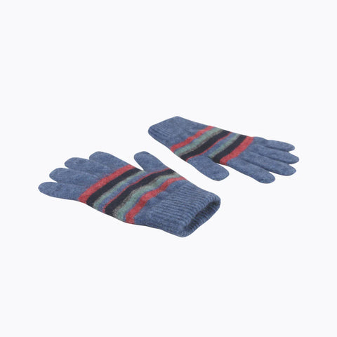 Possum Merino Striped Gloves, Bluebell