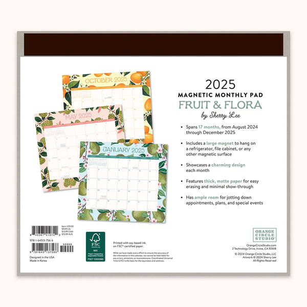 Fruit & Flora 17 Month Magnetic Monthly Pad Calendar 2025