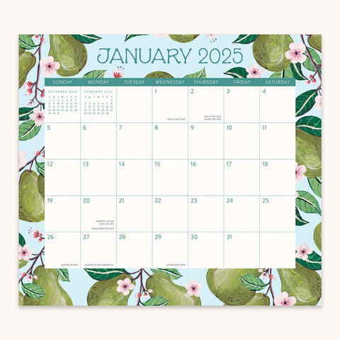 Fruit & Flora 17 Month Magnetic Monthly Pad Calendar 2025