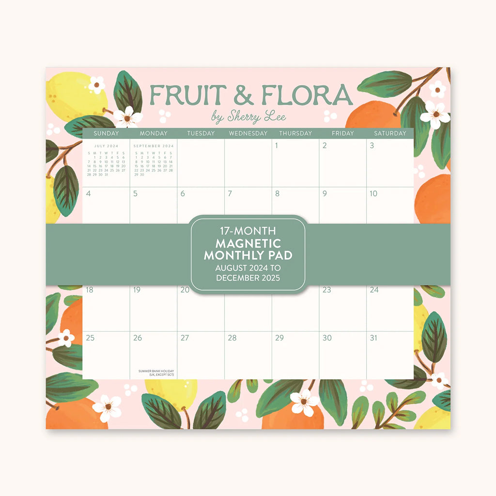 Fruit & Flora 17 Month Magnetic Monthly Pad Calendar 2025