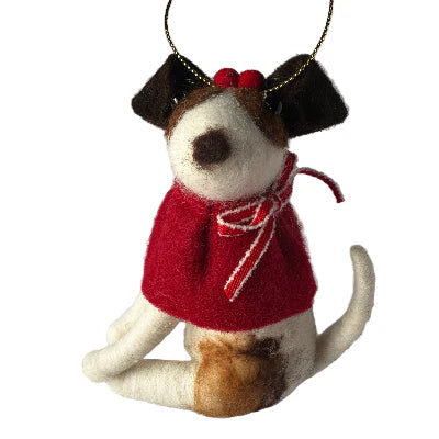 Dog with Red Ruffle Collar Felted Christmas Decoration