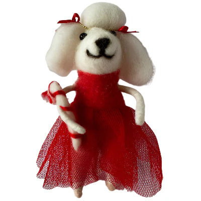 Sophie Poodle in Red Tutu Felted Christmas Decoration