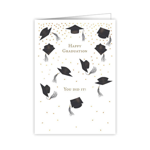 Happy Graduation Hats in the Air - Greeting Card