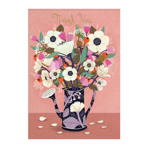 Watering Can of Flowers Thank You - Greeting Card