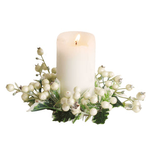 Candle Ring with White Mistletoe Berries