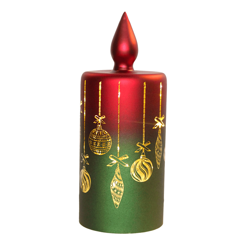 Glass Candle - Red & Green With Light