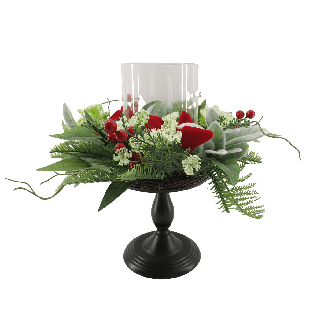 Pedestal Candle Holder with Xmas Greenery