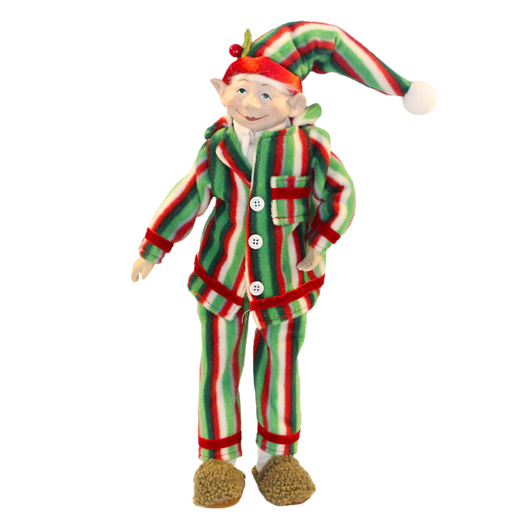 Poseable Elf in Striped Flannel PJs