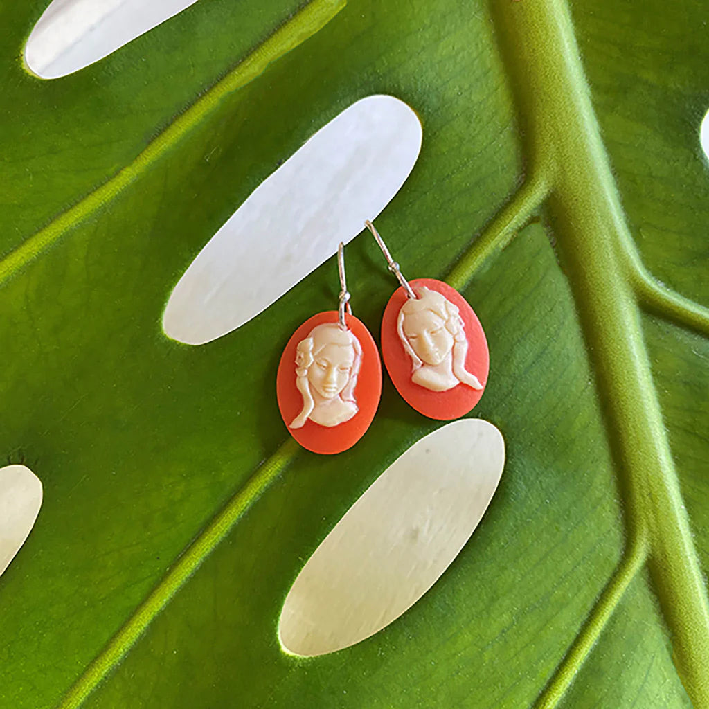 Wāhine Wikitoria Cameo Earrings, Orange