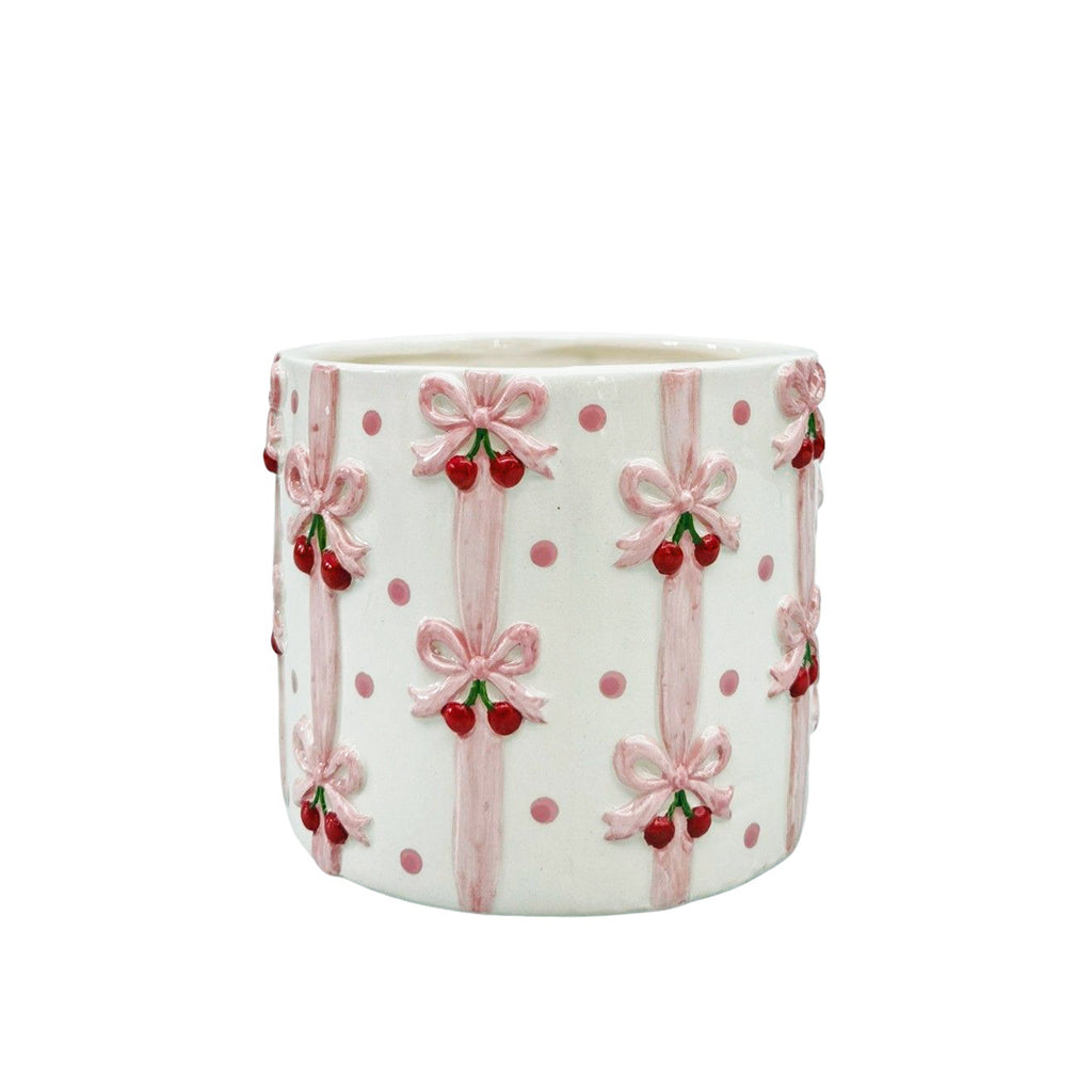 Cherry Bow Planter Pink 11cm