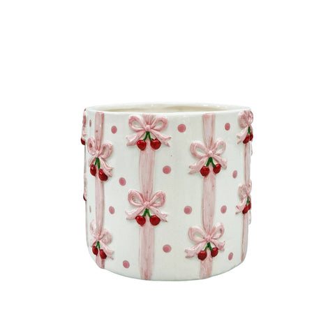 Cherry Bow Planter Pink 11cm