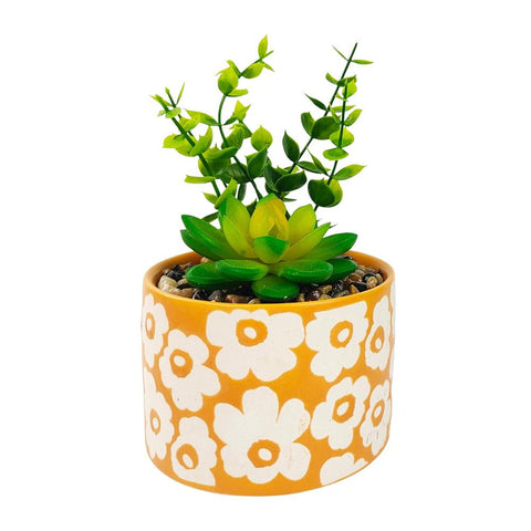Retro Floral Potted Plant Orange