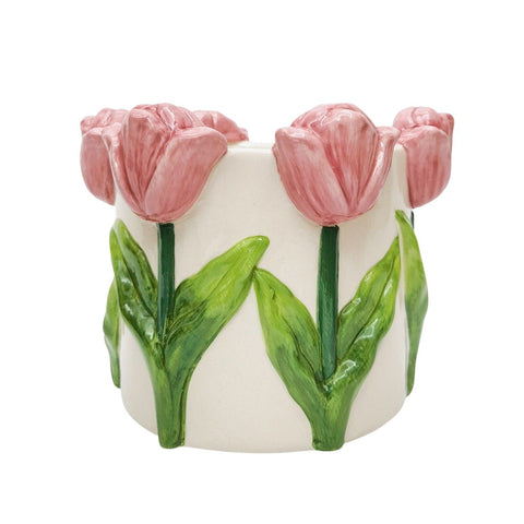 Tulip Planter Pink & White