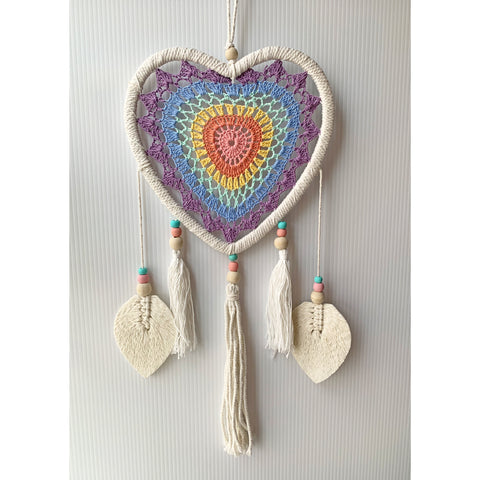Rainbow Dreamcatcher Heart with Tassel