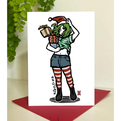 Windy Welly Girl Christmas Gifts - Greeting Card
