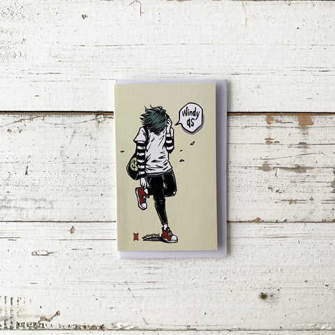 Windy Welly Boy, Windy As - Mini Greeting Card